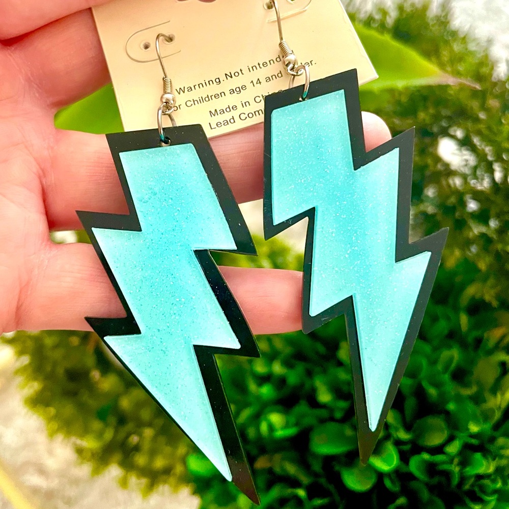 Blue Lightning Bolt Earrings